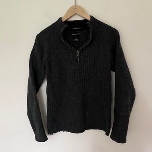 Grayson & Dunn Mens Charcoal Grey 100% Lambswool Ribbed Quarter Zip Sweater S